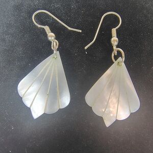 Handmade Iridescent White Shell Fan Drop Earrings
